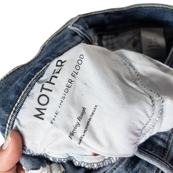 Mother The Insider Flood Jeans Size 25 Playing Rough Wash Blue Denim Made In USA - Picture 6 of 12
